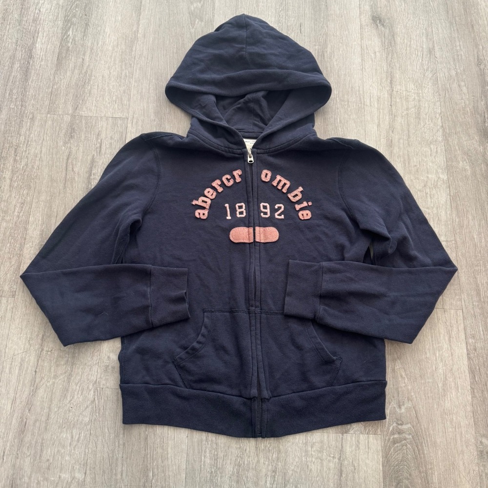 Y2K Abercrombie Navy Blue Full Zip Logo Hoodie Sweatshirt youth XL womens Sm